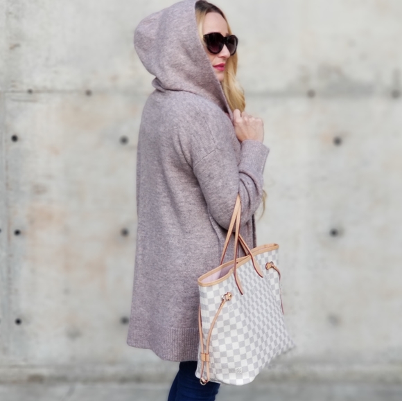 Mauve Open Front Knitted Cardigan w hoodie - Picture 7 of 8